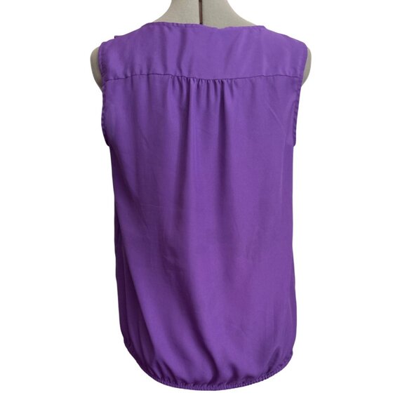 Loft Womens Purple Sleeveless Blouse  Ruffle Detail Size Medium Office Dressy - Picture 3 of 7